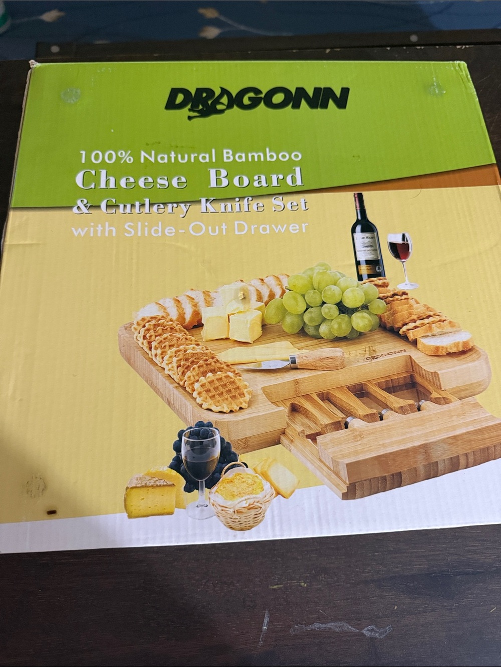 Dragonn Natural Bamboo Cheese Board & Cutlery Set - Light Brown